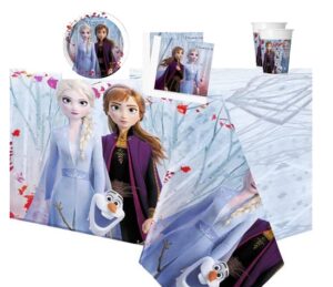 FROZEN II KIT 3 COMPLEANNO BAMBINO SET ADDOBBI PARTY FESTA DECORAZIONE(40 PIATTI,40 BICCHIERI,40 TOVAGLIOLI,1TOVAGLIA)