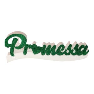SCRITTA PROMESSA IN POLISTIROLO GLITTERATO VERDE CON BASE ELEGANCE
