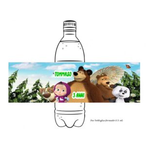 Masha e Orso Etichette adesive per acqua  Personalizzabili pz 12