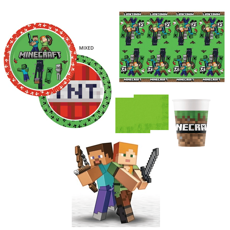 16 Ospiti Coordinato tavola Mine Craft con tovaglia e sagoma in polistirolo