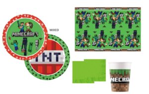 kit 16 Ospiti Coordinato tavola Mine Craft con tovaglia