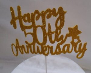 Cake Topper Decorazione Buon 50 Anniversario oro glitterato