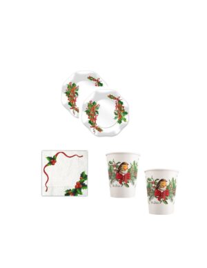KIT 8 OSPITI BIANCO NATALE NATALE(10 PIATTI CM32, 8 PIATTI CM27,10 BICCHIERI,20 TOVAGLIOLI)