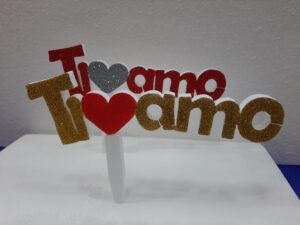 CAKE TOPPER TI AMO  SAN VALENTINO  IN POLISTIROLO  GLITTERATO disponibile oro e rossoO