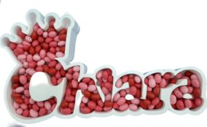 PORTACONFETTI /CARAMELLE IN POLISTIROLO NOME CON CORONA