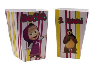 10 Scatole per Pop Corn Caramelle Masha e Orso Personalizzabili