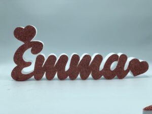NOME PERSONALIZZATO  IN POLISTIROLO GLITTERATO CON CUORI