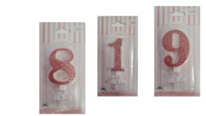 Candela Glitterata Rosa Gold disponibile dal numero 0 al 9