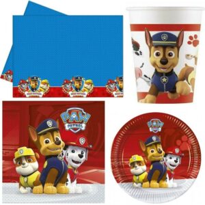 KIT N 3 PAW PATROL COMPLEANNO BAMBINO SET ADDOBBI PARTY FESTA DECORAZIONE (40 PIATTI,40 BICCHIERI,40 TOVAGLIOLI,1TOVAGLIA)