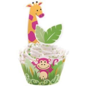 12 PIROTTINI PER CUPCAKES JUNGLE PALS CON 24 PIX