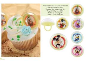 6 ANELLI WALT DISNEY 3D PER DECORARE TORTE O CUPCAKES