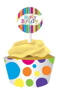 12 WRAPPER BRIGHT/BOLD PER MUFFIN CUPCAKE + PICK