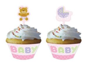 12 WRAPPER TEDDY BABY PINK PER MUFFIN CUPCAKE + PICK