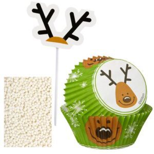 KIT 48 PZ DECORAZIONI CUPCAKES -RENNA MUFFIN WILTON NATALE