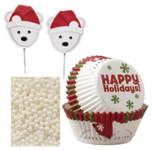 KIT 48 PZ DECORAZIONI CUPCAKES -ORSO POLARE MUFFIN WILTON NATALE
