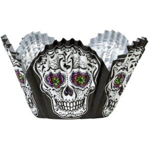 24 PIROTTINI PER CUPCAKES MUFFIN PETALO TESCHIO HALLOWEEN WILTON