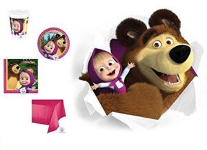 Kit festa compleanno Masha e Orso, 40 ospiti (40 piatti+ 40 bicchieri+ 40 tovaglioli+1 tovaglia plastica)