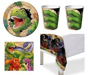 DINOSAURI KIT 16 COMPLEANNO BAMBINO SET ADDOBBI PARTY FESTA DECORAZIONE(16 PIATTI,16 BICCHIERI,16 TOVAGLIOLI,1TOVAGLIA)