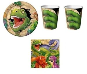 DINOSAURI KIT 72 COMPLEANNO BAMBINO SET ADDOBBI PARTY FESTA DECORAZIONE(16PIATTI,16 BICCHIERI,32 TOVAGLIOLI)