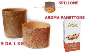 KIT N1 PER PANETTONE NATALE CANASTA(5 FORME IN CARTA DA 1 KG,SPILLONE IN ACCIAIO,AROMA PANETTONE)