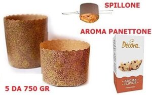KIT N2 PER PANETTONE NATALE CANASTA(5 FORME IN CARTA DA 750 GR,SPILLONE IN ACCIAIO,AROMA PANETTONE)