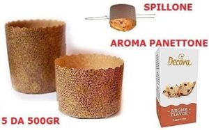 KIT N3 PER PANETTONE NATALE CANASTA(5 FORME IN CARTA DA 500 GR,SPILLONE IN ACCIAIO,AROMA PANETTONE)