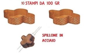 SPILLONE IN ACCIAIO CON 10 STAMPI PER COLOMBA 100 GR IN CARTA FORNO MONOUSO - 10 PEZZI DA 100 GR S