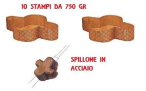 SPILLONE IN ACCIAIO CON 10 STAMPI PER COLOMBA 750 GR IN CARTA FORNO MONOUSO - 10 PEZZI DA 750 gr