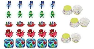 KIT CIALDA SU ZUCCHERO PER CUPCAKES ,BISCOTTI PJ MASK SUPERPIGIAMINI 25 IMPRONTE PIU' 25 PIROTTINI COLORATI