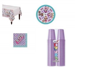 KIT 1 FESTA 8 OSPITI LOL SURPRISE COORDINATO TAVOLA (8 PIATTI, 100 BICCHIERI,16 TOVAGLIOLI,1 TOVAGLIA)