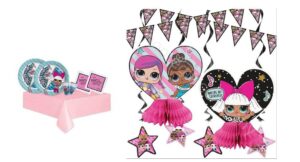 8 OSPITI LOL SURPRISE COORDINATO TAVOLA ( 8 PIATTI  8 BICCHIERI 20 TOVAGLIOLI 1 TOVAGLIA 1 KIT FESTONI CON CENTROTAVOLA 7 PEZZI)