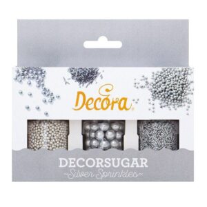 SET 85 G PERLE E BASTONCINI ARGENTATI IN ZUCCHERO DECORSUGAR SILVER SPRINKLES