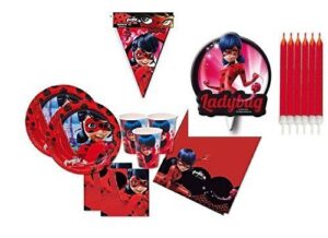 COORDINATO TAVOLA 16 OSPITI LADY BUG MIRACOLUS con festone e candela