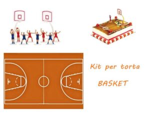 Kit per Torte Basket Ostia Campo di Basket con Set Giocatori 10 Pezzi