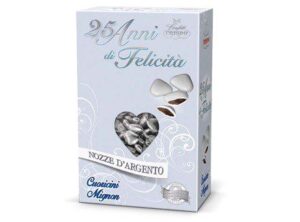 CONFETTI CUORICINI CRISPO ARGENTO 500GR 25 ANNI DI FELICITA'  CUORI MIGNON
