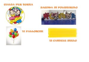 KIT ME CONTRO TE CON OSTIA PER TORTA- SAGOMA IN POLISTIROLO -10 PALLONI -12 CANDELE