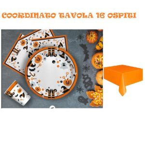COORDINATO TAVOLA HALLOWEEN PARTY(16 PIATTI,16 BICCHIERI,20 TOVAGLIOLI,1 TOVAGLIA)