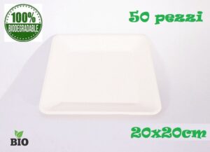 Piatto quadrato in polpa di cellulosa 20x20 cm- 50 pz Biodegradabile compostabile