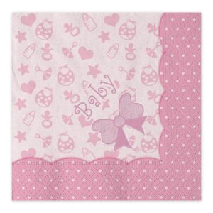 16 Tovaglioli 33 x 33 cm Battesimo Baby Rosa