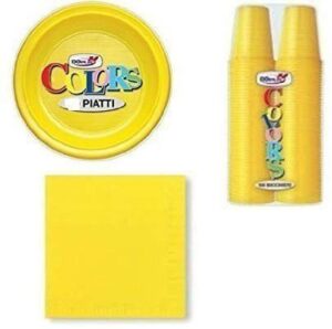 COORDINATO TAVOLA MONOCOLORE GIALLO PLASTICA n.25 (100BICCHIERI, 50  PIATTI,150 TOVAGLIOLI)