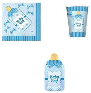 KIT PER FESTA 72 PEZZI BIBERON CELESTE (16 PIATTI-16 BICCHIERI-40 TOVAGLIOLI) COORDINATO TAVOLA