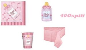 Kit 40 Ospiti BIBERON Rosa (40 Piatti,40 Bicchieri,40 TOVAGLIOLI,1 TOVAGLIA) Festa Decorazione Coordinato TAVOLA