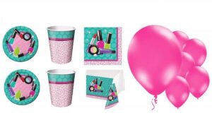 KIT 16 OSPITI CON PALLONCINI SPA PARTY CENTRO BENESSERE ( 16 PIATTI,16 TOVAGLIOLI,16 BICCHIERI,1 TOVAGLIA ,10 PALLONI)