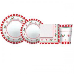 Kit 8 Ospiti Natale Limited Edition Coordinato TAVOLA Natale(8 Piatti CM 25,8 Piatti CM 20, 8 Bicchieri,20 TOVAGLIOLI)