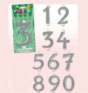 Candela Glitterata Argento disponibile dal numero 0 al 9