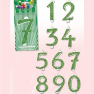 Candela Glitterata Verde disponibile dal numero 0 al 9