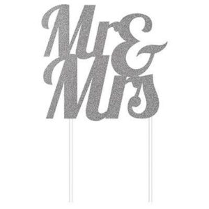 Cake Topper Decorazione Mr & Mrs argento glitterato