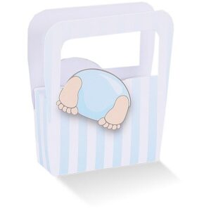 10 SCATOLE PORTACONFETTI BORSA CON BIMBO CON TESTA DENTRO CELESTE