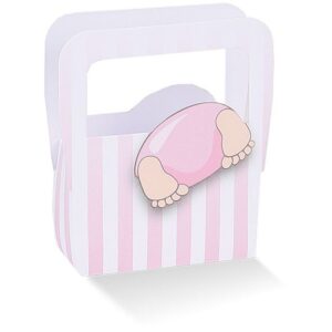 10 SCATOLE PORTACONFETTI BORSA CON BIMBA CON TESTA DENTRO ROSA