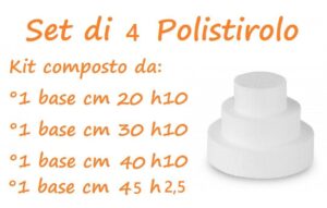 Set da 4 Basi di Polistirolo con Vassoio per Torte Altezza 10 cm(20 cm h10 - 30 cm h10 - 40 cm h10-  45 cm h2,5)